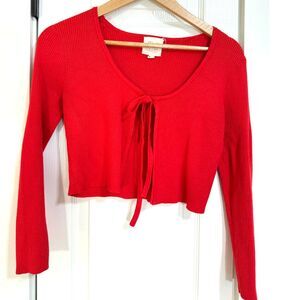 ❤️ Y2K Twine and String Red Ribbed Tie-Front Cropped Cardigan Size L ❤️